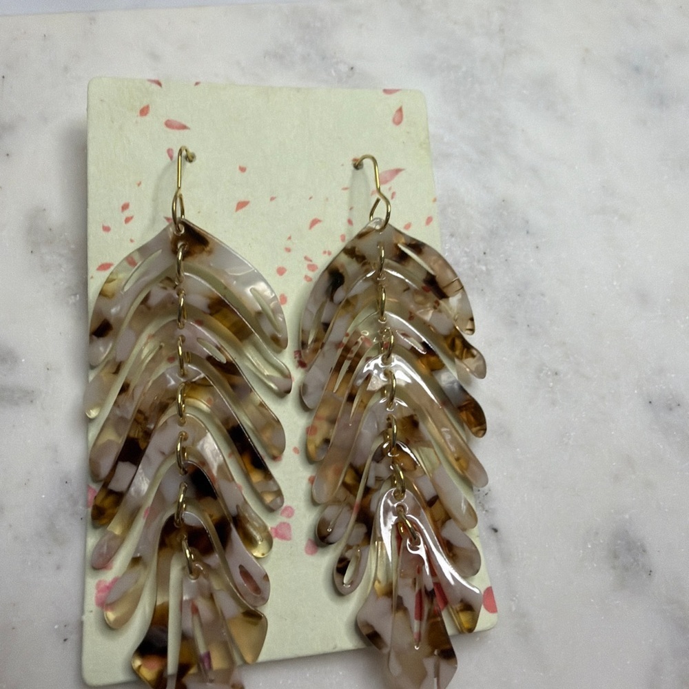 Handmade  Brown Feather Drop Earrings